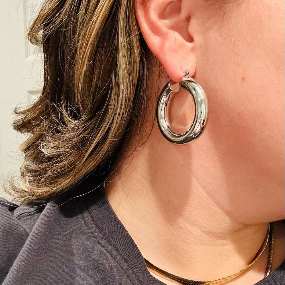 Chunky Silver Hoop Earrings